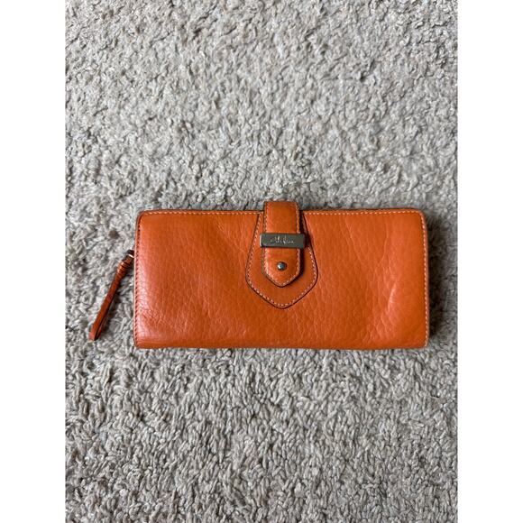 Cole Haan Handbags - Cole Haan Orange Pebbled Leather Wallet Clutch